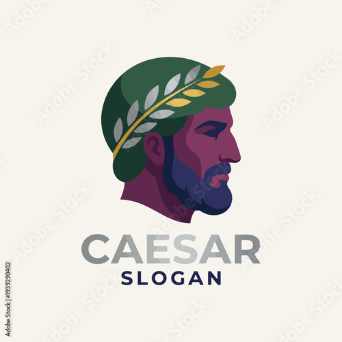 This image illustrates a vintage-inspired logo depicting a Caesar figure with a laurel crown, symbolizing history, leadership, and the essence of Roman legacy.