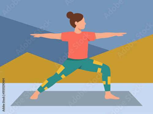 This serene image exhibits a woman practicing yoga in a meditative pose, representing the pursuit of mindfulness, balance, and well-being in modern life amidst artistic backgrounds.