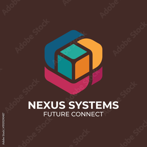 A modern and visually appealing logo for Nexus Systems, showcasing a stylized cube design that represents innovation and connection in technology and future possibilities.