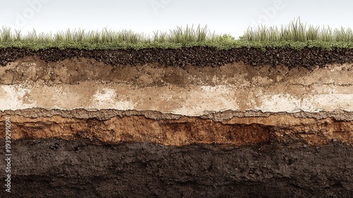 Detailed soil cross-section profile with visible topsoil and underground layers