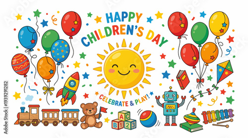 Colorful Childrens Day celebration elements.