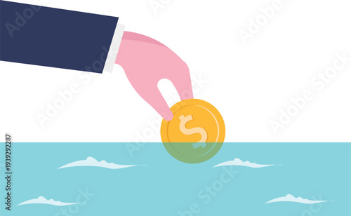 Giant Hand Dropping Money into Sea