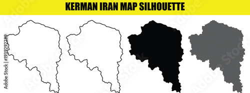 Kerman iran map silhouette pack with multiple graphic styles such as solid fills outlined borders and digital dot grids