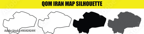 Qom iran map silhouette collection featuring outlined filled and dotted vector shapes on transparent background texture