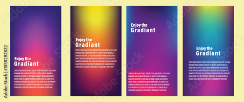 Set of four modern colorful gradient background posters with text and copy space design