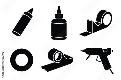 Black and white crafting tools set glue