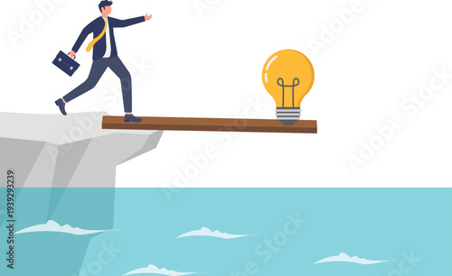 Businessman Balancing on Cliff for New Idea