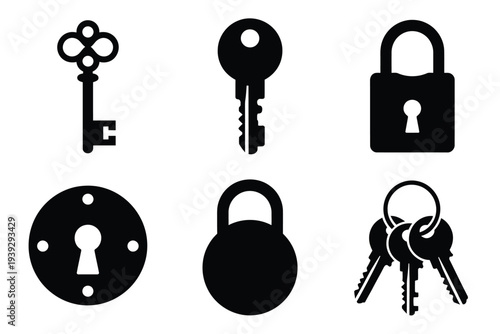 Black and white key and lock set padlock keyhole 1