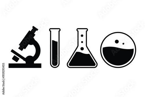 Black and white laboratory equipment set microscope