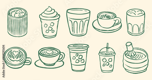 hand drawn coffee and drink icons