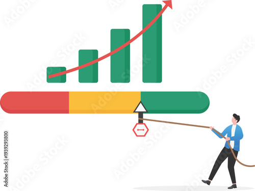 Businessman Pulling Progress Meter for Market Growth