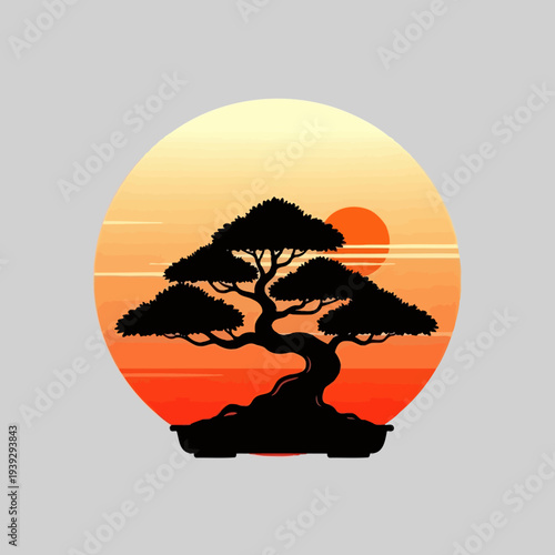 Silhouette Bonsai Tree at Sunset