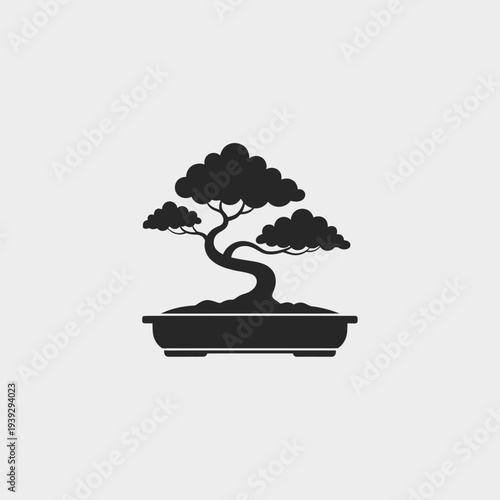 Minimalist Silhouette of a Bonsai Tree in a Pot