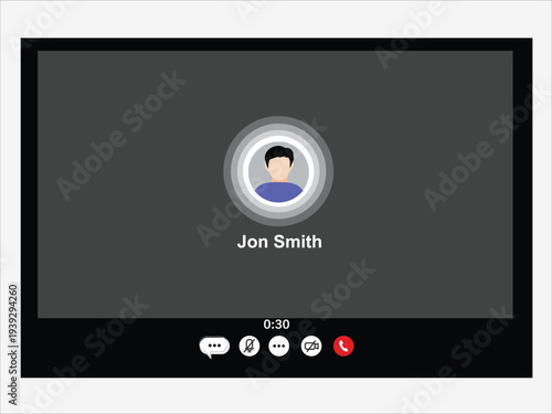 Video Call Interface Screen with User Avatar Profile vector Illustration – Online Meeting and Communication Concept Vector