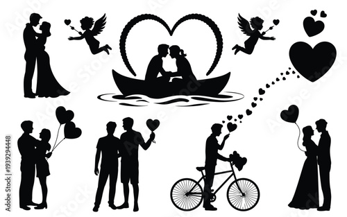 Black and white romantic couple with hearts and activities