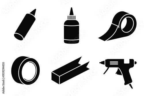 Black and white office supplies and tools set marker