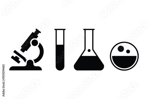 Black and white science lab set microscope test tube