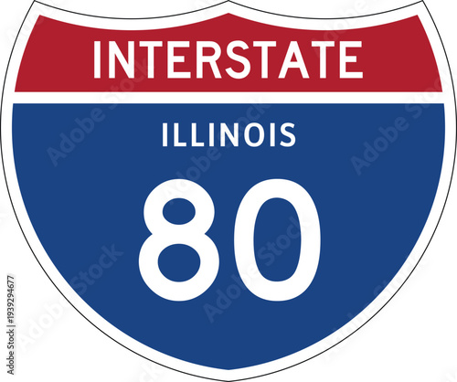 Interstate 80 (IL) I-80 US Interstate Highway Route Shield Badge Vector