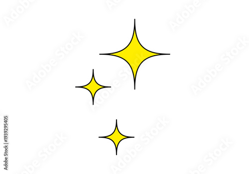 Tres estrellas amarillas de cuatro puntas con borde negro que simbolizan destellos o brillo