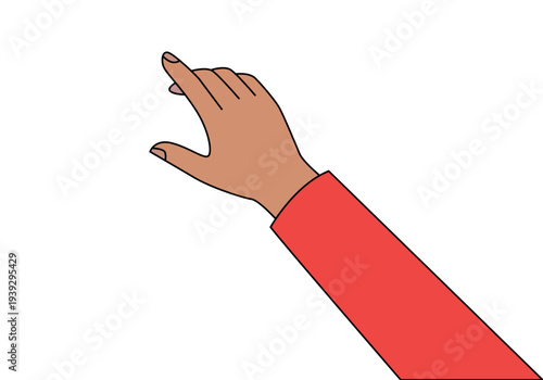 Brazo con manga roja y mano de piel morena en posición de pulsar o tocar una superficie invisible