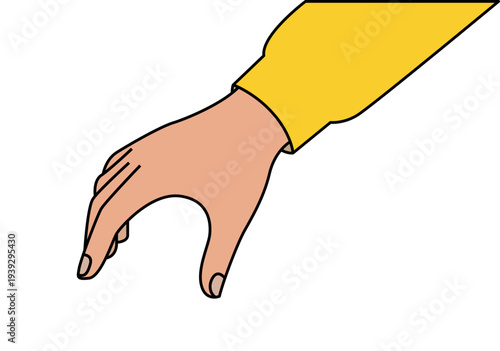 Mano con manga amarilla en posición de agarre o para recoger algo