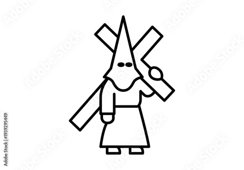 Nazareno de semana santa portando una cruz de madera sobre el hombro