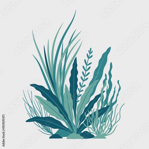 Aquatic Plants Illustration: Lush Underwater Greenery and Foliage