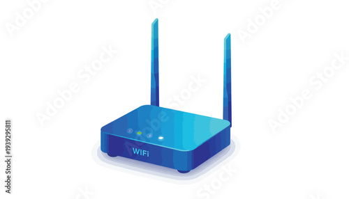 WiFi Router Modern Design Blue Gradient Color Studio Shot Isolated on White Background for Technology Advertising