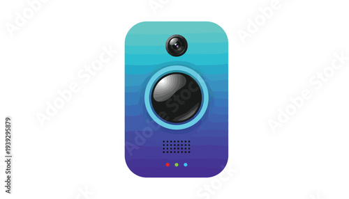 Smartphone with gradient background in blue ombre lighting on isolated white background for technology advertising