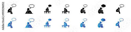 Thinking and Sad Stick Figures Icon Set
