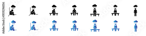 Depression and Sadness Icons with Rain Clouds
