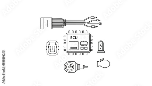 Automotive Electrical System Components and Diagnostic Icons Set