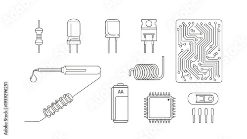 Electronic Components Line Art Set