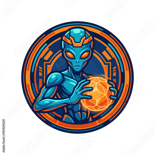 A striking illustration of an extraterrestrial being holding a glowing orb, embodying themes of sci-fi, mystery, and the unknown, ideal for entertainment and digital art.