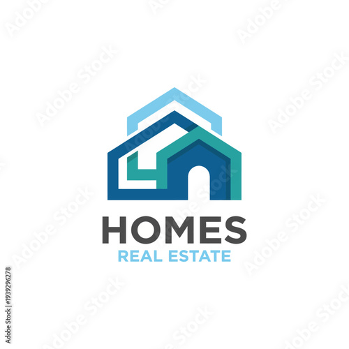 A contemporary logo featuring stylized homes to represent a real estate business, showcasing the blend of modern architecture and the concept of home.