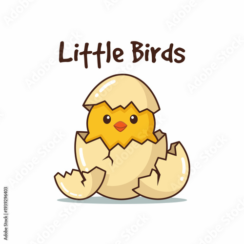 An adorable illustration of a little chick breaking free from its eggshell, symbolizing new beginnings and the joy of life, enhanced with cartoonish charm and bright colors.