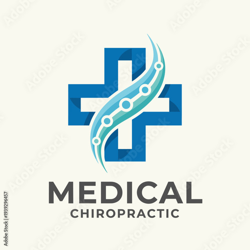 The logo for a medical chiropractic practice combines a cross and spinal design, symbolizing health, wellness, and professional care in a clean and modern style.