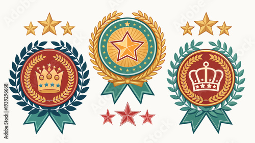 Award winning symbols with laurel wreaths and stars