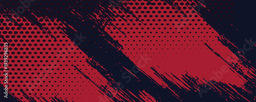 Red halftone dots blue color pattern gradient grunge texture background. Dot pop art comic sport style vector  football, basketball, baseball, tennis, rugby, bicycling background grunge