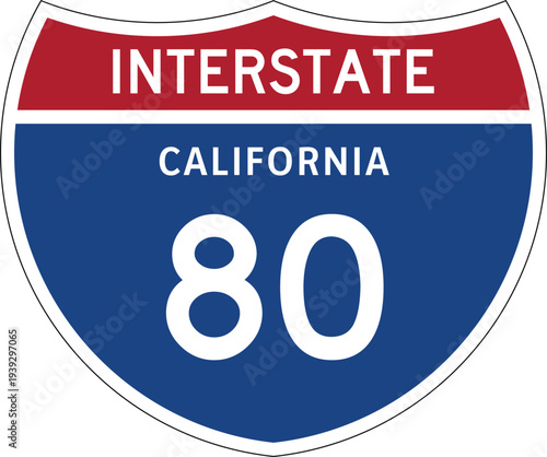 Interstate 80 (CA) I-80 US Interstate Highway Route Shield Badge Vector