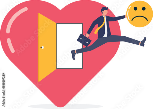 Professional Jumping Out of Heart with Sad Face