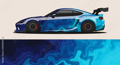 Blue Sports Car with Dynamic Abstract Background.