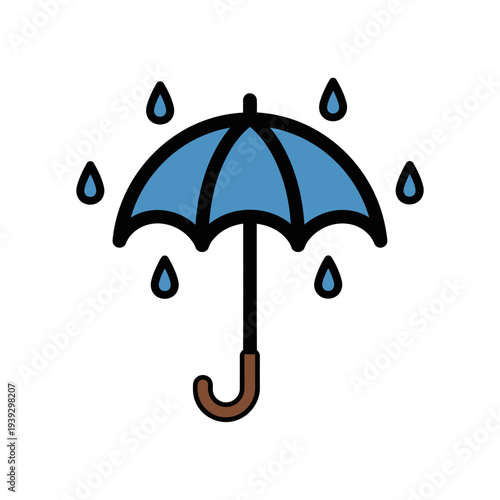 Blue umbrella protecting from rain drops icon