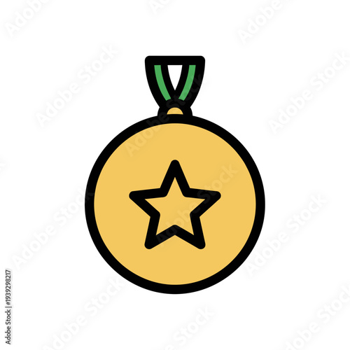 Golden medal with a star and ribbon