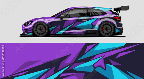 Vibrant Abstract Geometric Racing Car with Colorful Design and Dynamic Styling.