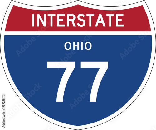 Interstate 77 Ohio I-77 US Interstate Highway Route Shield Badge Vector