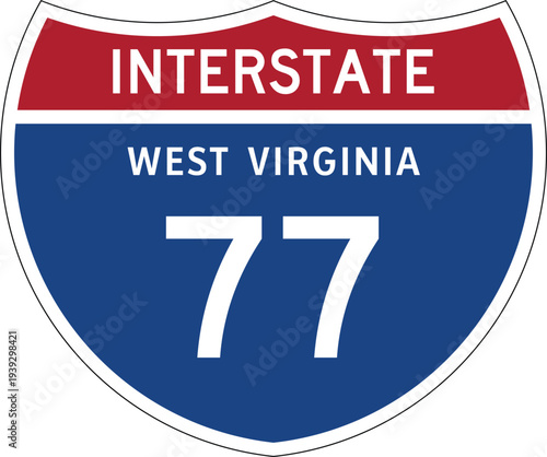 Interstate 77 West Virginia I-77 US Interstate Highway Route Shield Badge Vector