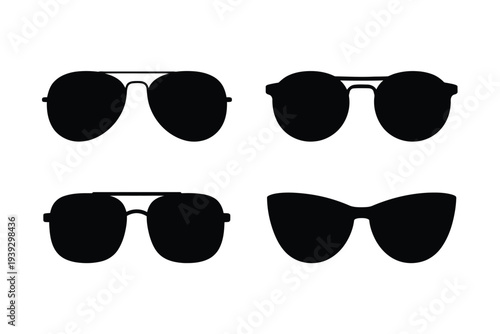 Four different styles of black sunglasses in silhouette 1