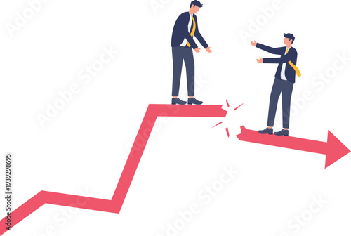 Businessmen Helping Each Other Over Graph Gap