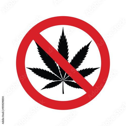 Red circle with diagonal line over black leaf prohibition